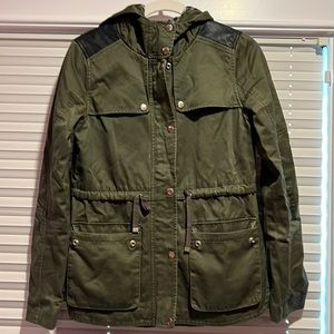 TopShop US 4 green cargo jacket with flannel lined hood